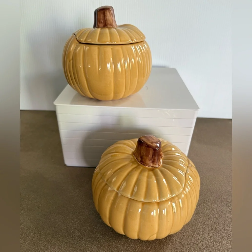 WILLIAM SONOMA Ceramic lidded Pumpkins - Set of 2